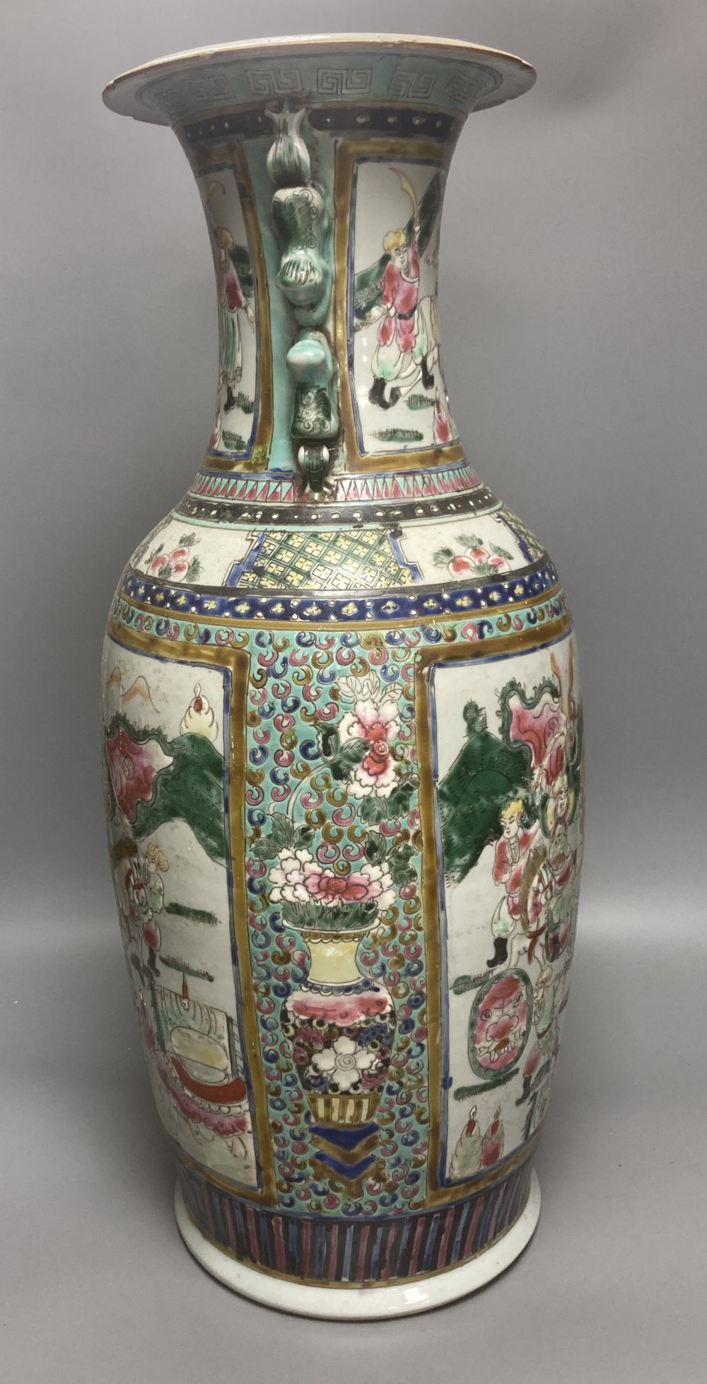 A large 19th century Chinese famille rose vase, painted with figures, 58cm